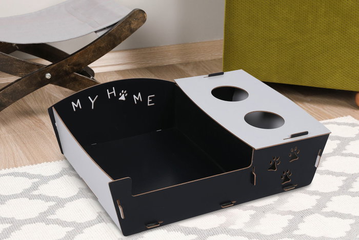 Aberto Design Cama para Gatos 200 - Lujo y Comodidad con Materiales de Calidad, Desmontable, Blanco y Negro, 60x40x15 cm